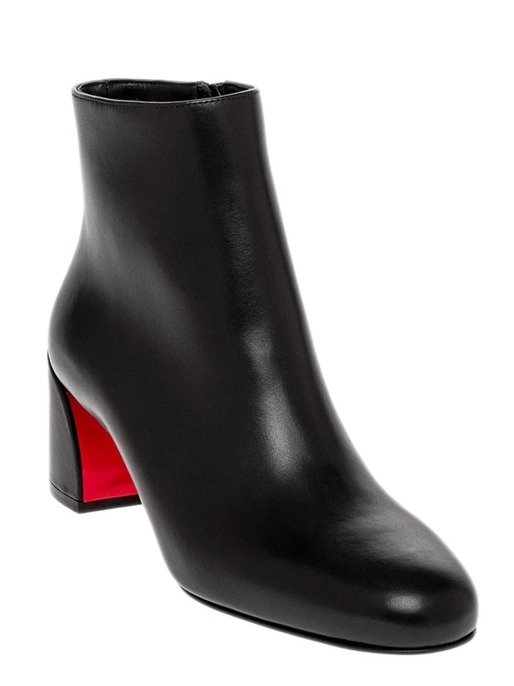 Christian Louboutin Women’s Black Leather Ankle Boot with Red Accent
